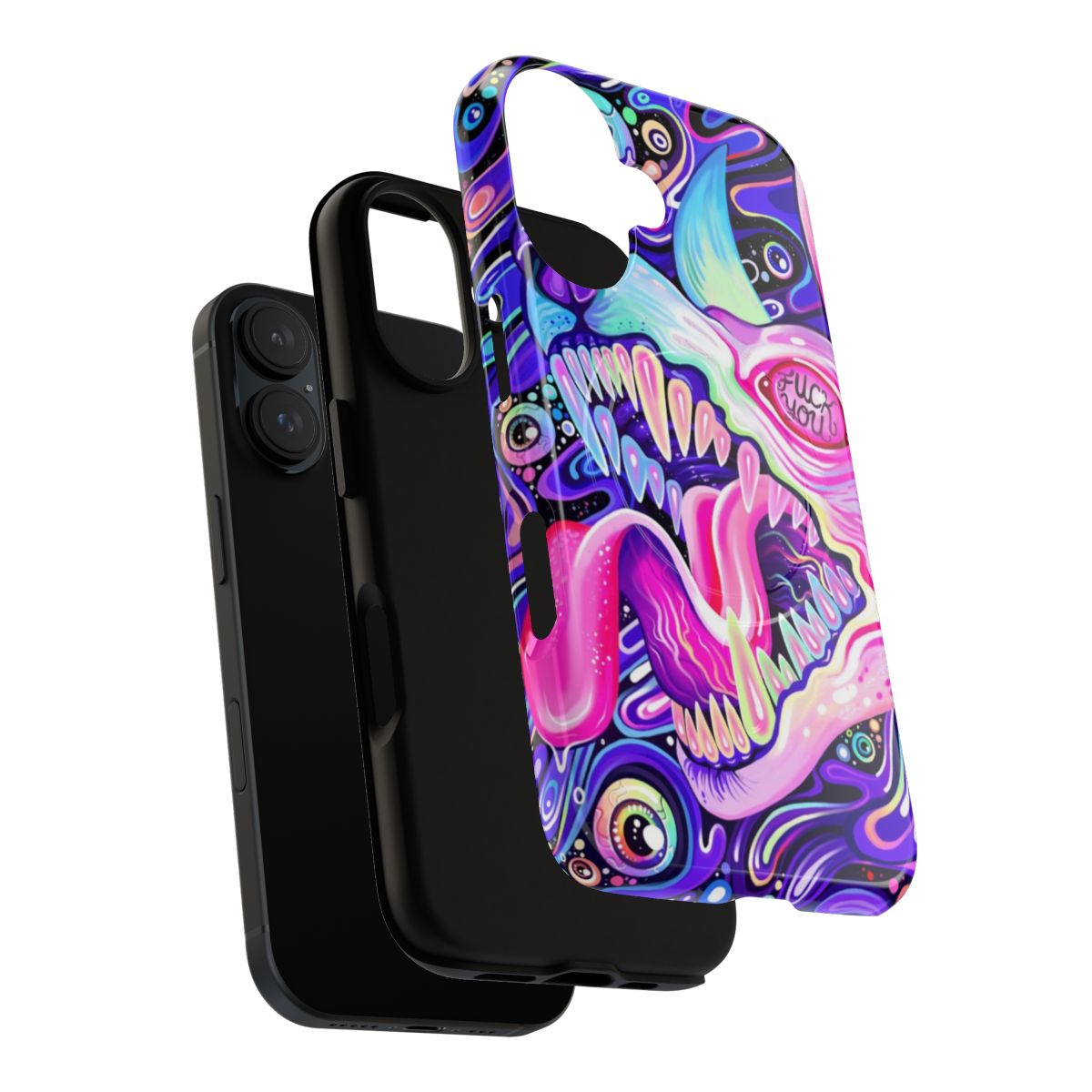 Colorful and stylish phone case with a psychedelic, glitter wolf design - Layers