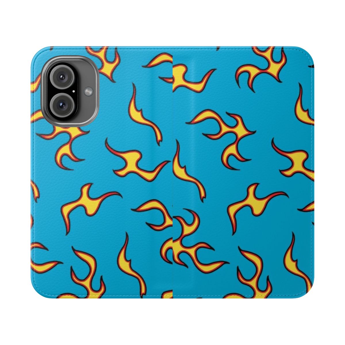 A stylish phone case featuring a flame and lightning design, inspired by Tyler the Creator's GOLF Le Fleur brand.