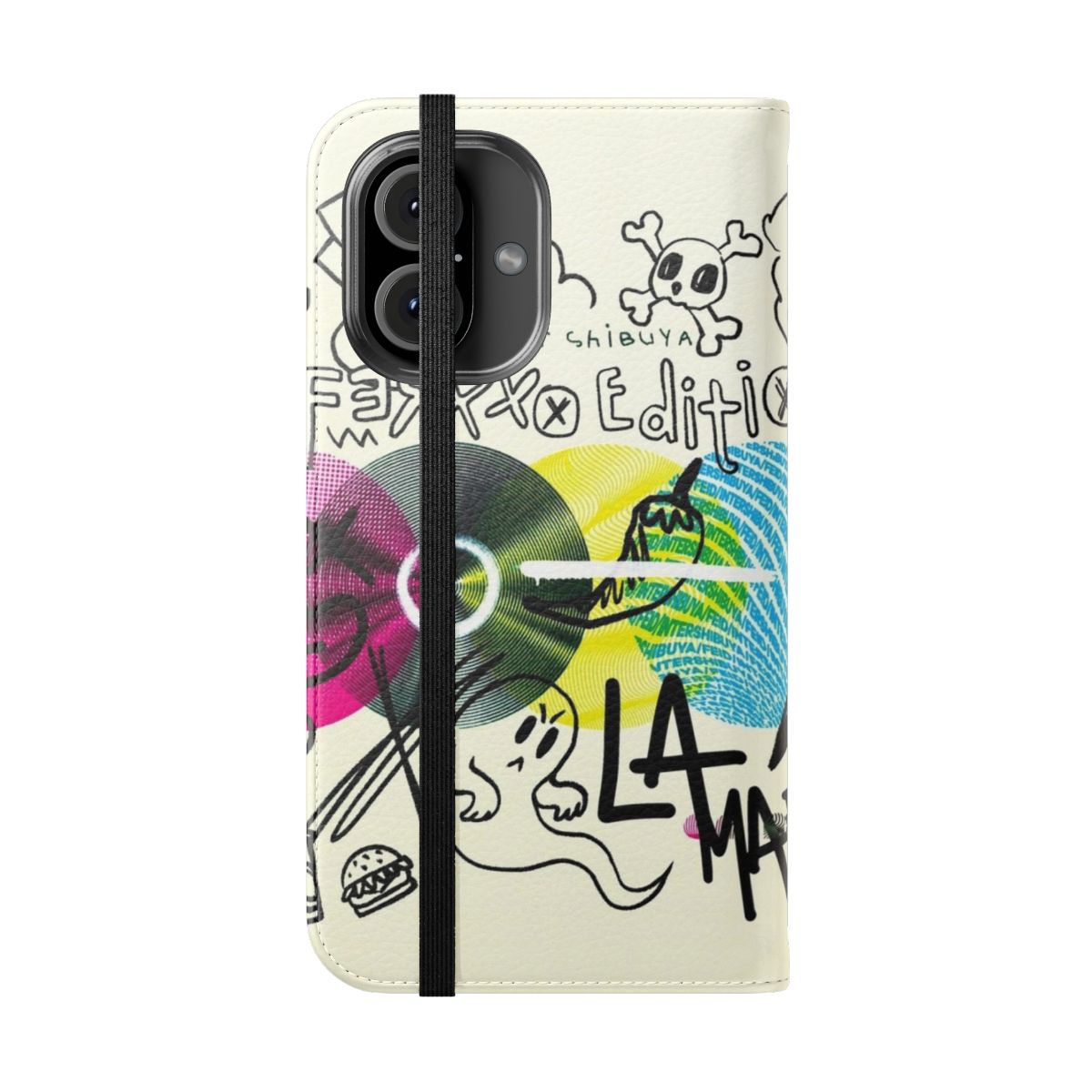 Stylish retro phone case with vintage and aesthetic design, featuring a music theme - Folded Front