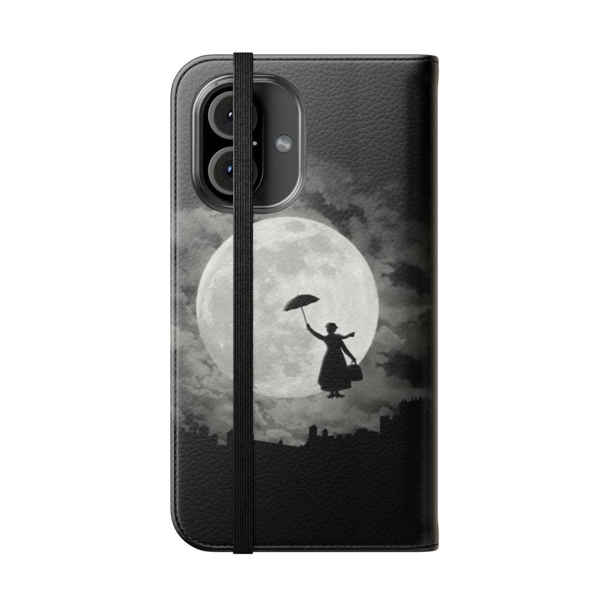 Whimsical phone case featuring the iconic umbrella and moon from the Mary Poppins story - Folded Front