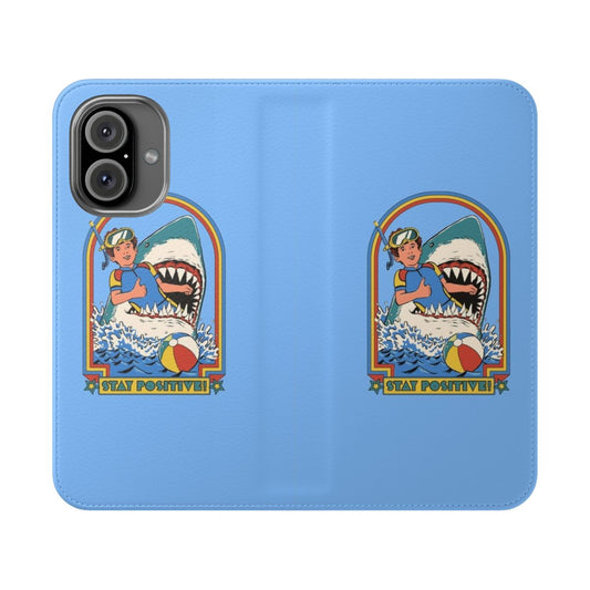 Retro-style flip phone case with a positive, fun shark design