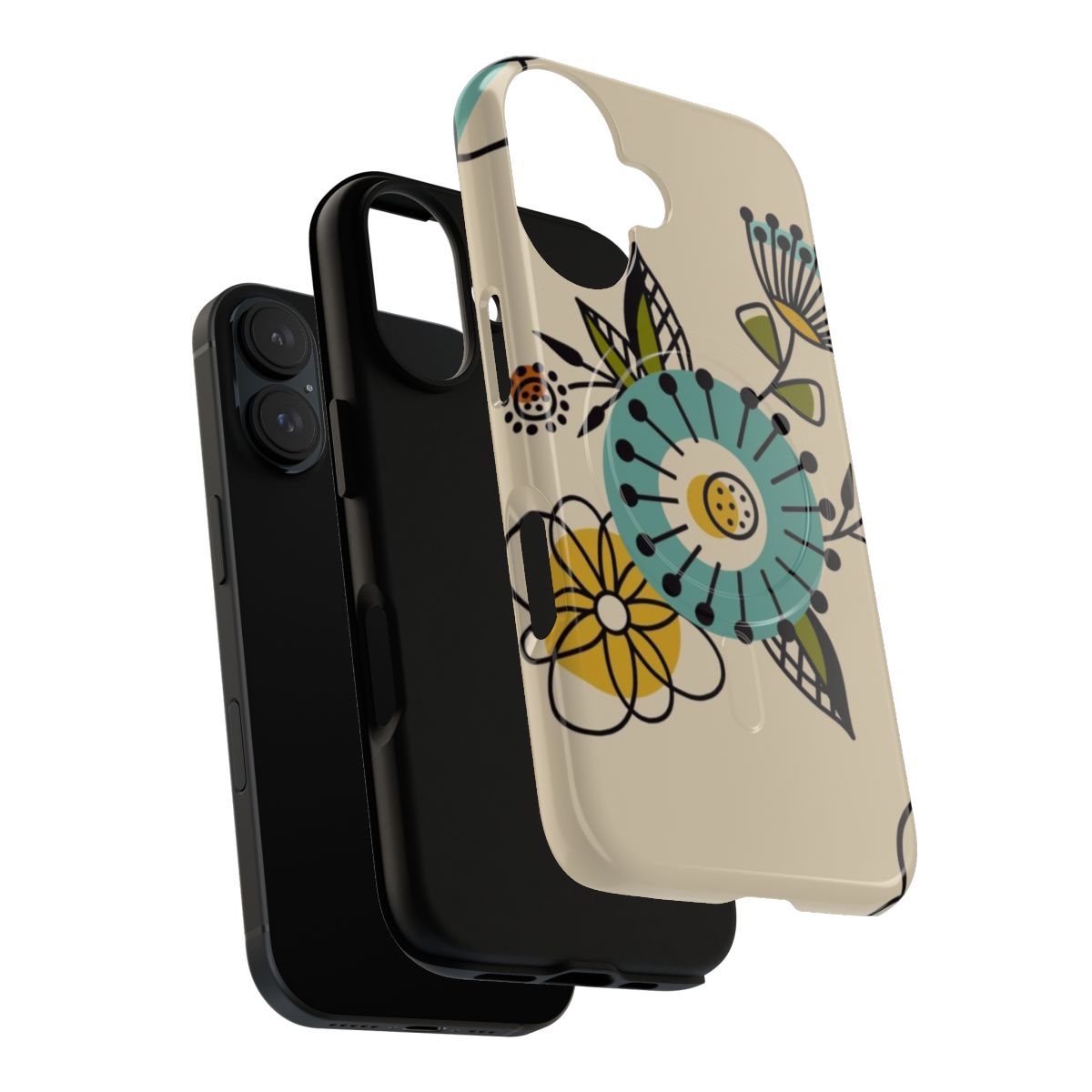 Mid century modern inspired phone case with a vibrant blue and yellow floral design - Layers