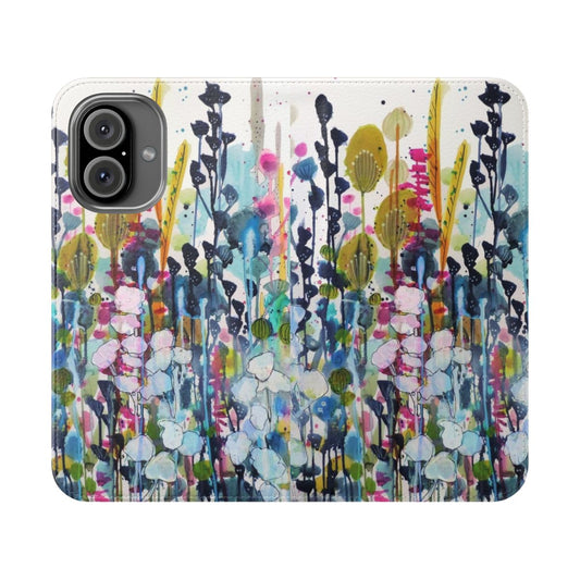 Colorful watercolor flower pattern on a phone case