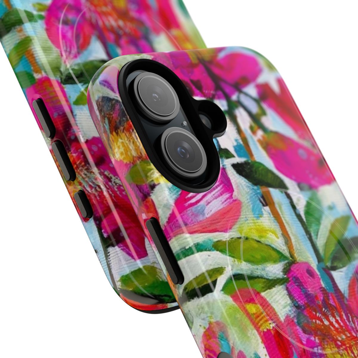 Colorful summer roses floral print on a protective phone case. - Detail