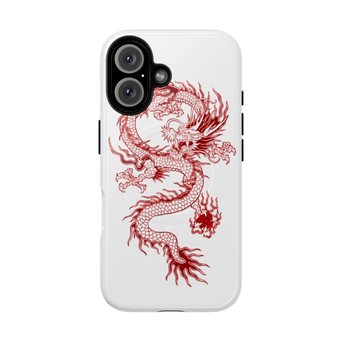 A sleek and stylish red dragon-themed magnetic tough phone case