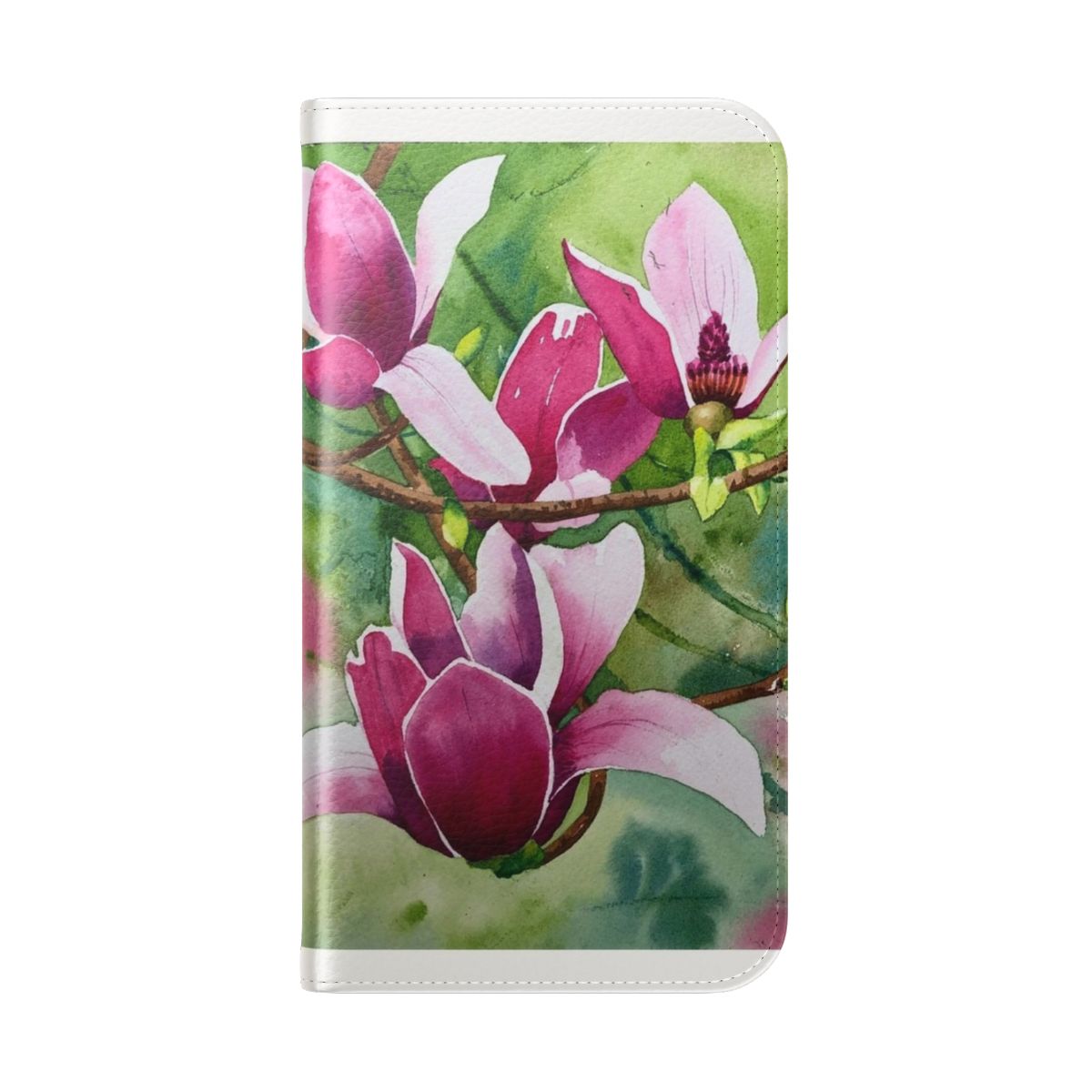 Magnolia Flower Phone Case with Watercolor Floral Design - Folded Back