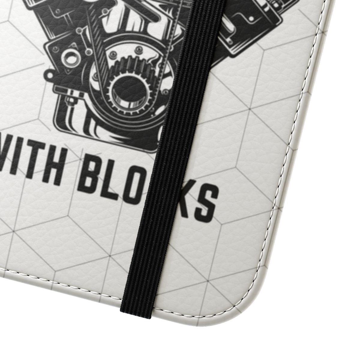 Flip cover phone case featuring car-themed design for mechanics, auto enthusiasts, and muscle car fans - Close Up