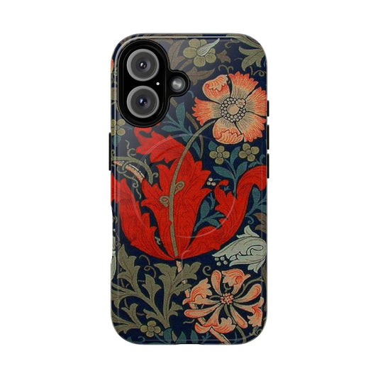 Vintage floral phone case with William Morris Compton pattern and magnetic tough design