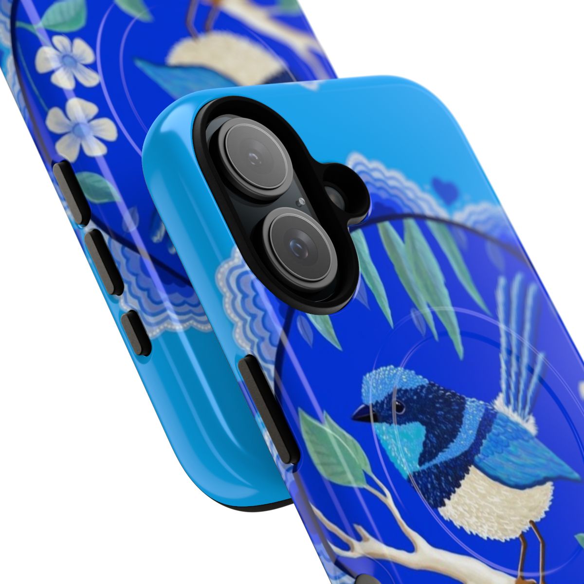 Splendid blue wren bird art on a durable magnetic phone case - Detail