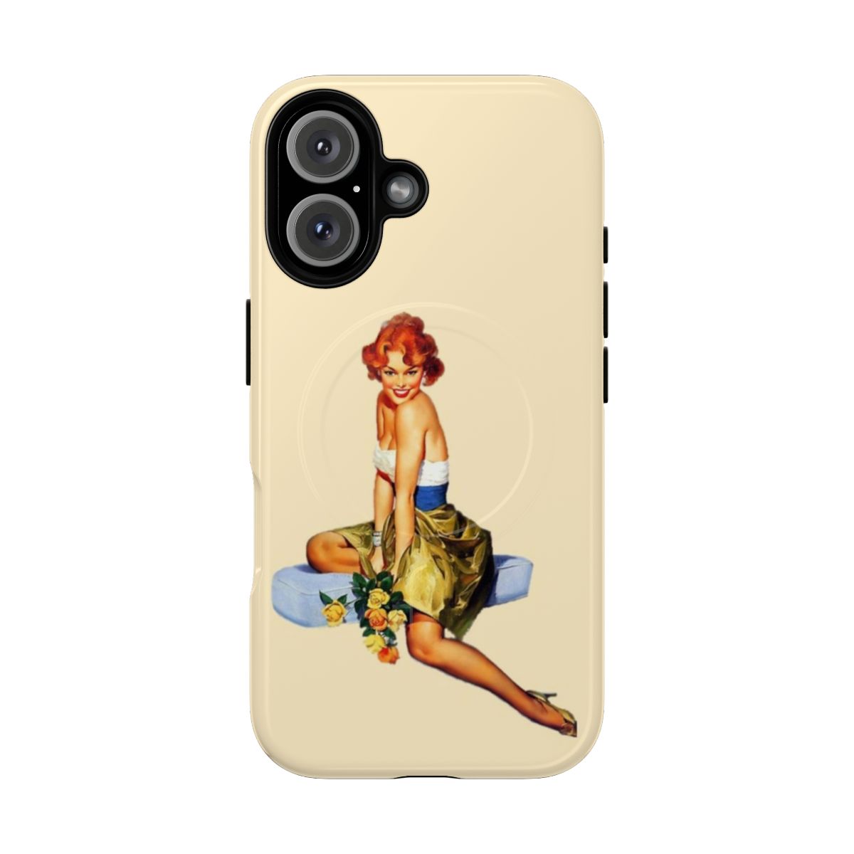 Vintage-style pinup girl with flowers on a tough magnetic phone case