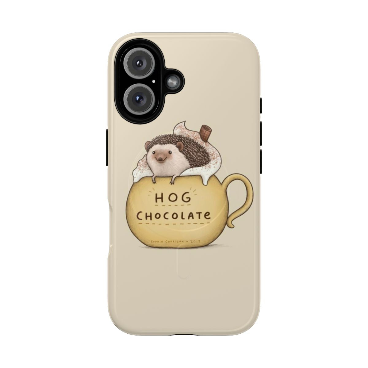 Chocolate hedgehog phone case with autumn, fall, and Christmas design