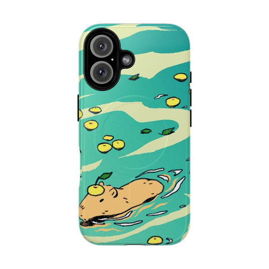 Magnetic tough phone case with capybara and yuzu design