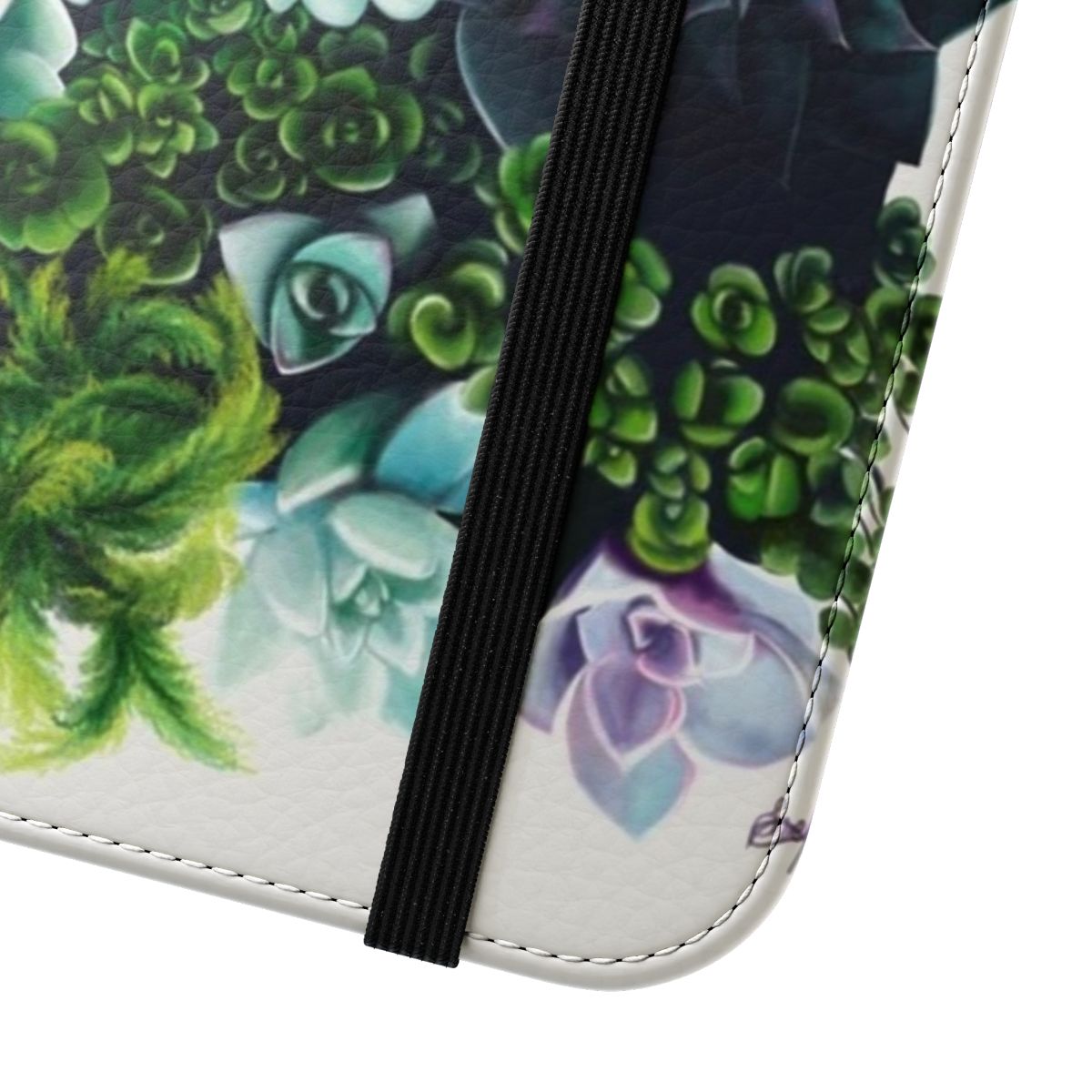 Colorful spring-themed flip phone case with floral and cactus designs - Close Up