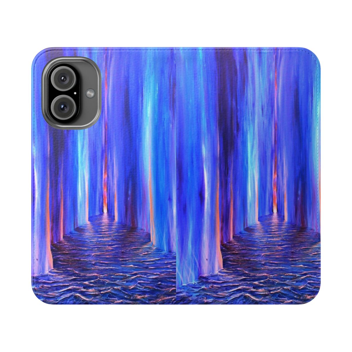 Elegant blue and abstract sunset design phone case with a reflective, transcendent aesthetic