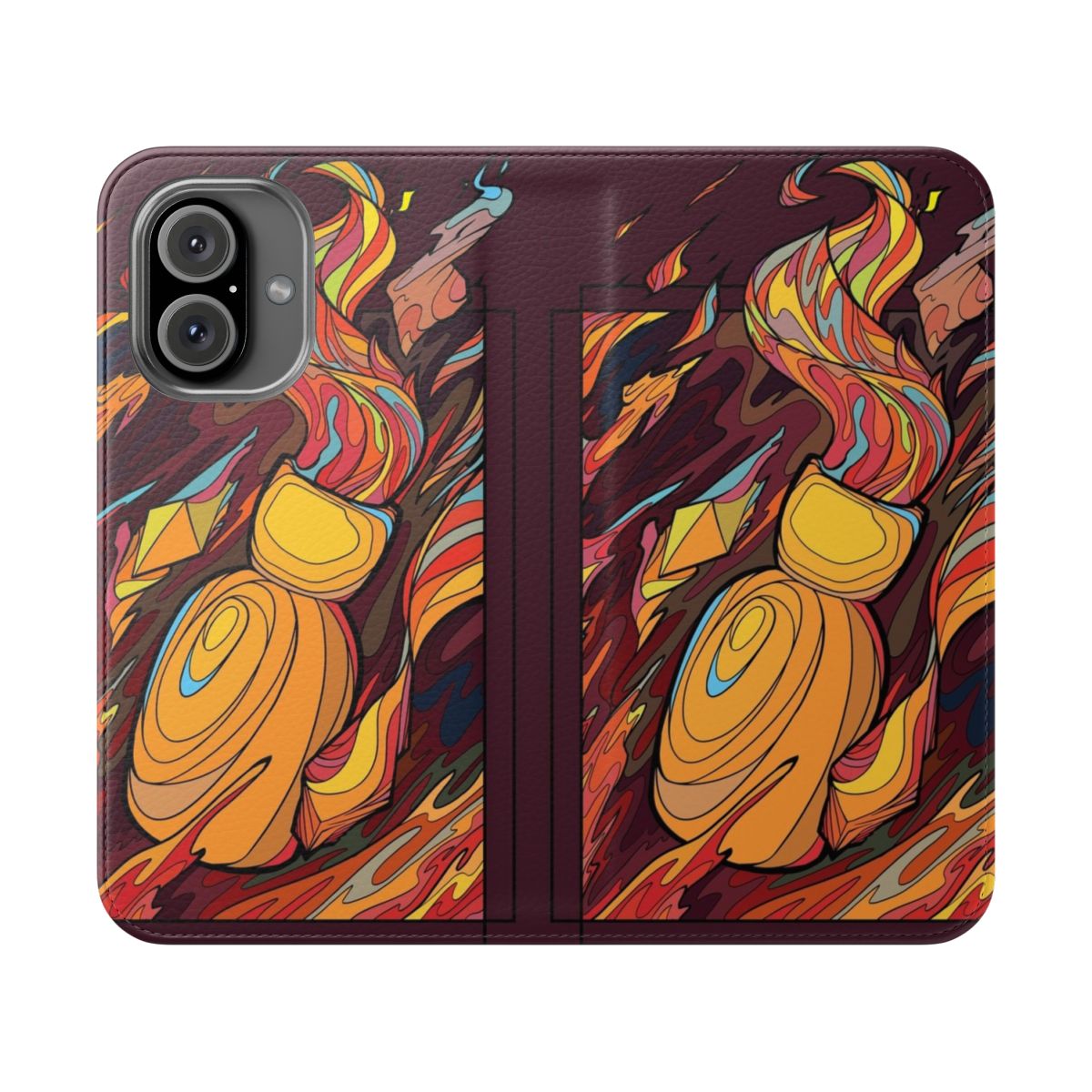 Stained glass phone case featuring fiery embers and Souls-inspired design