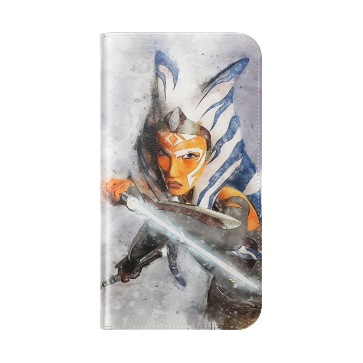 Ahsoka Tano-inspired watercolor art on a flip cover phone case - Folded Back