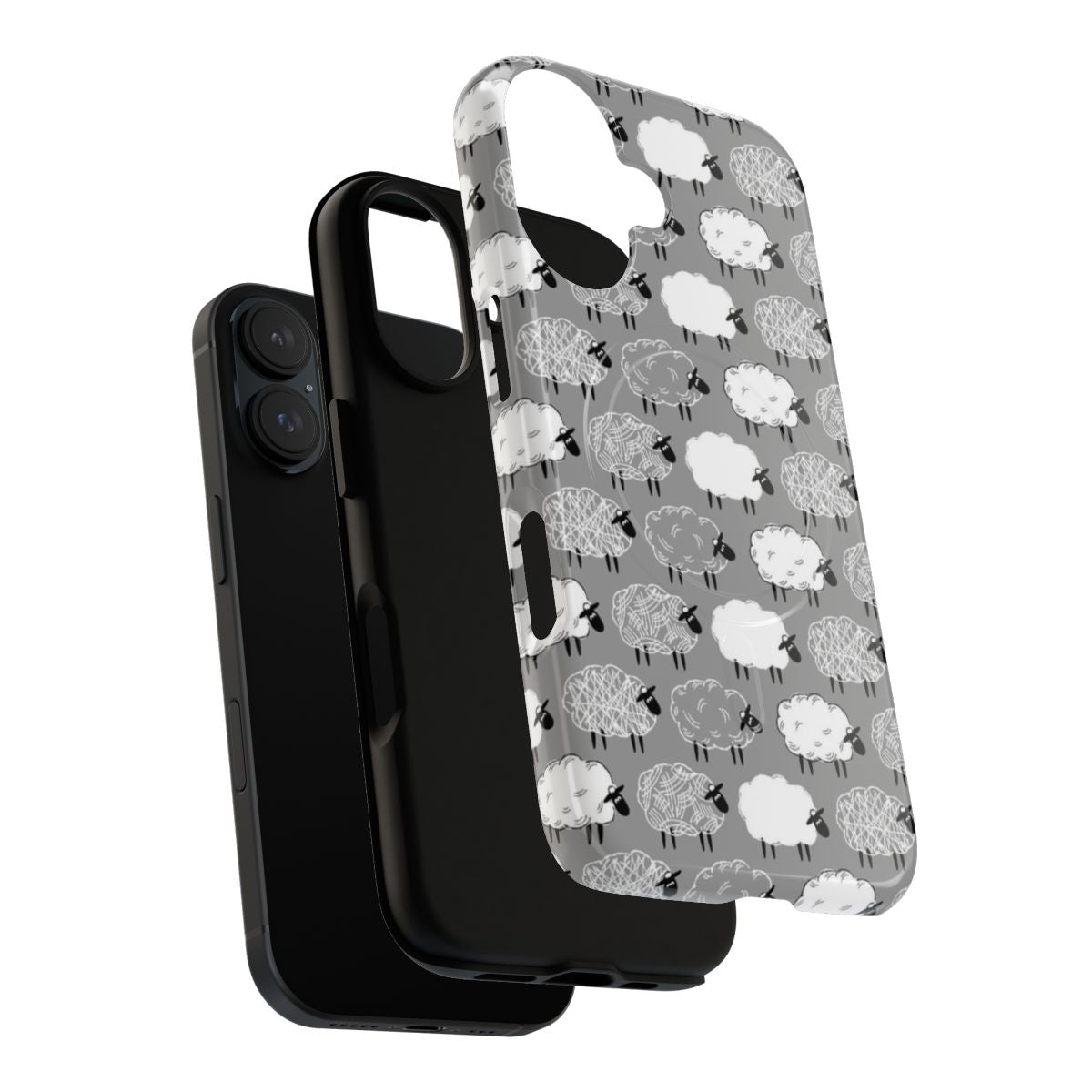 Soft and durable phone case featuring a repeating pattern of hand-drawn black and white sheep illustrations. - Layers