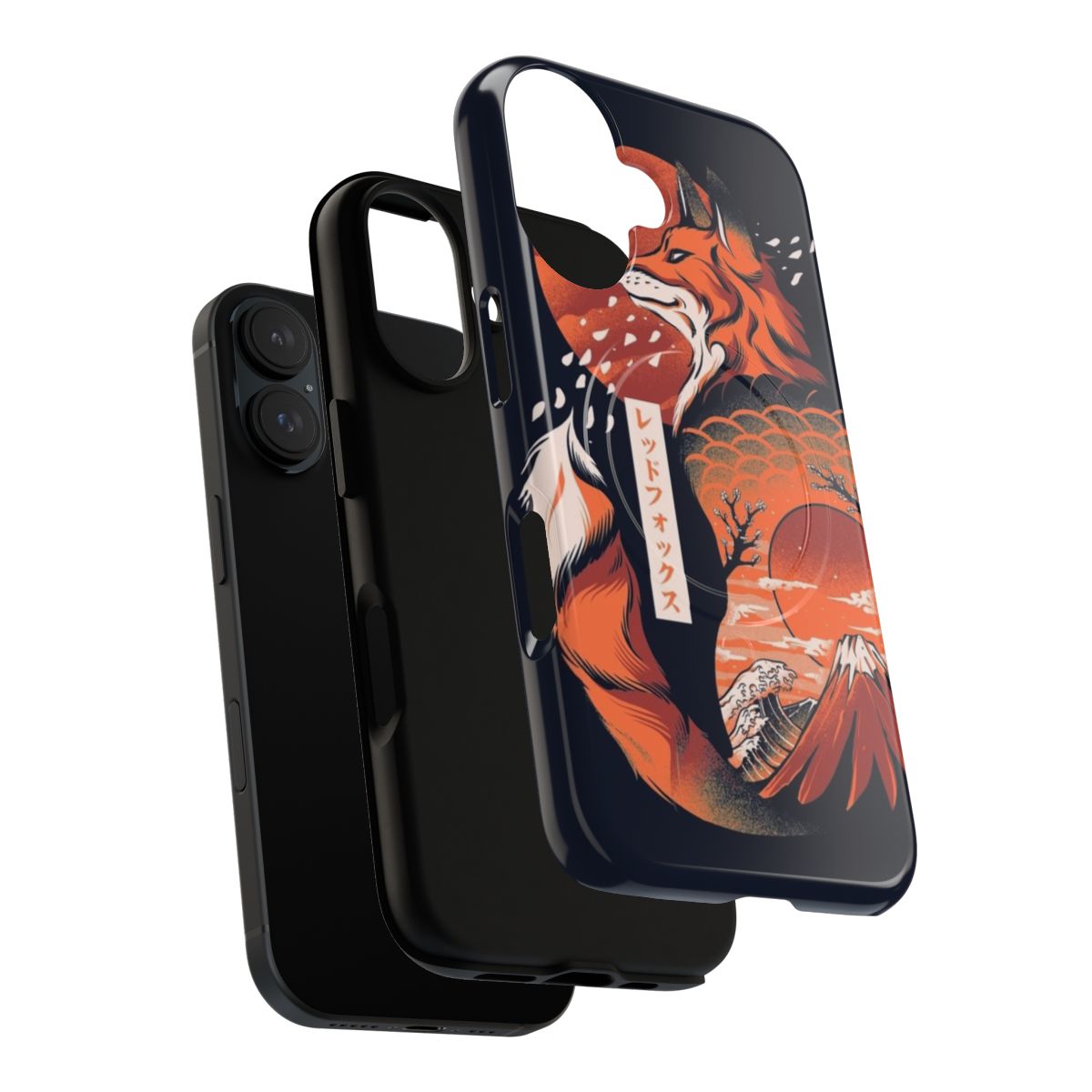 Magnetic tough phone case with a Japanese fox design inspired by traditional Ukiyo-e art - Layers