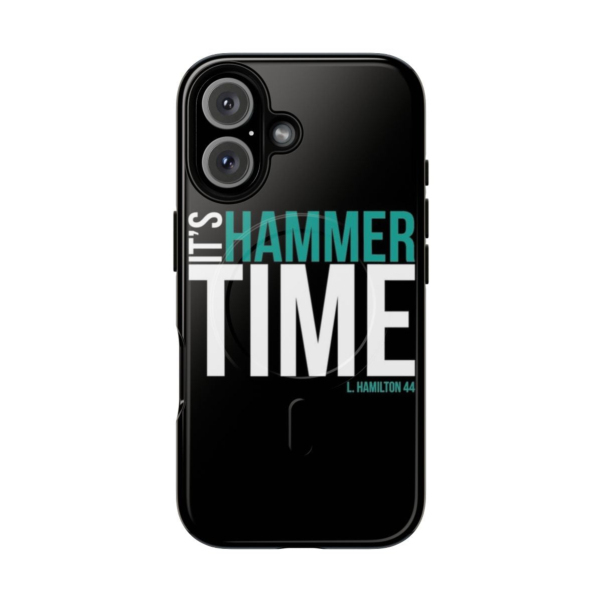 Magnetic tough phone case featuring a Formula 1 design with Lewis Hamilton's name and colors