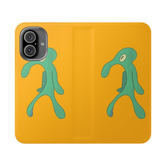 Bold and Brash Transparent Flip Cover Phone Case with Spongebob and Squidward Meme Designs