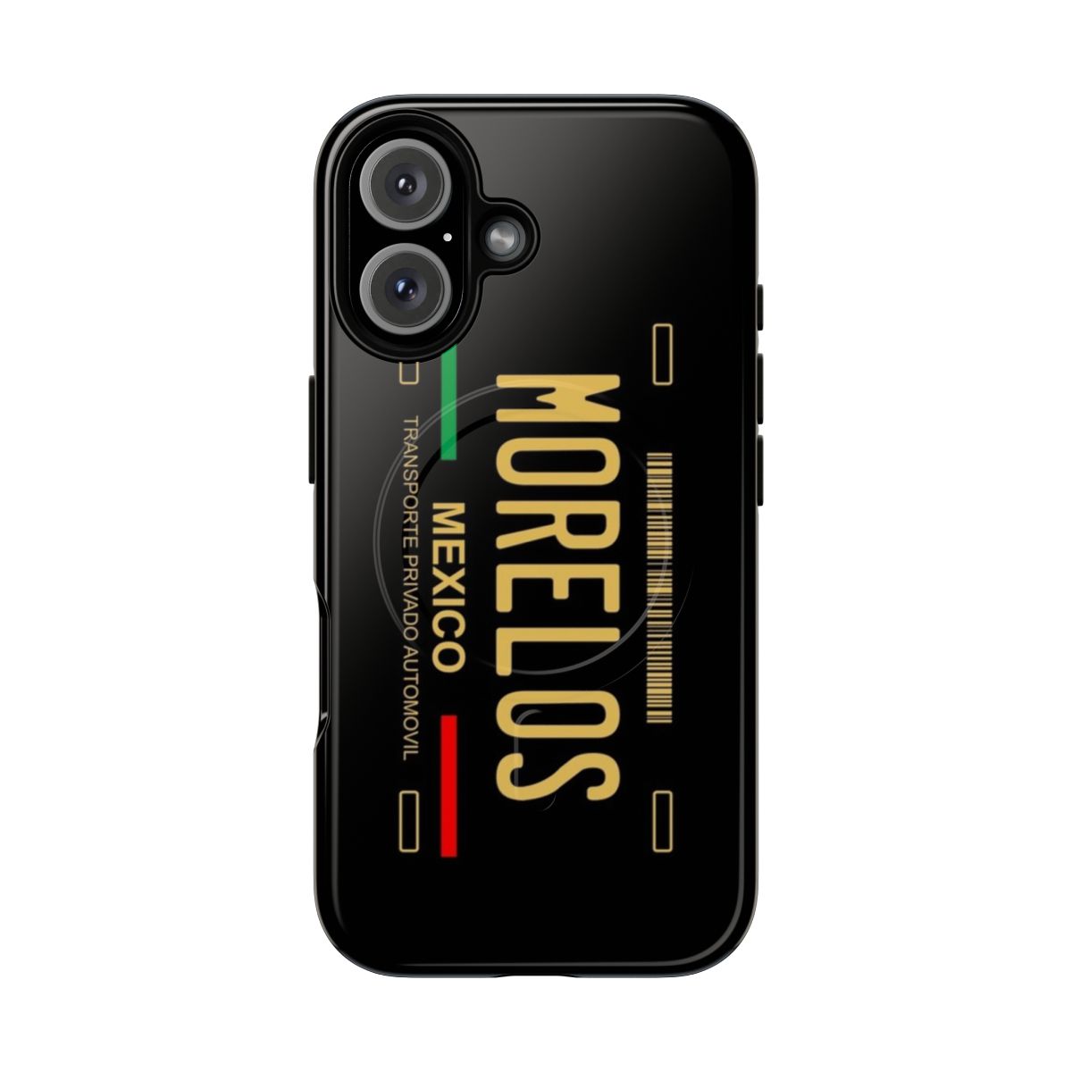 Morelos-inspired phone case with license plate design, showcasing Mexican state pride