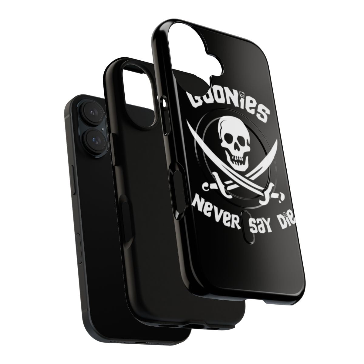 Goonies-themed magnetic tough phone case with pirate skull, swords, and other iconic movie references - Layers