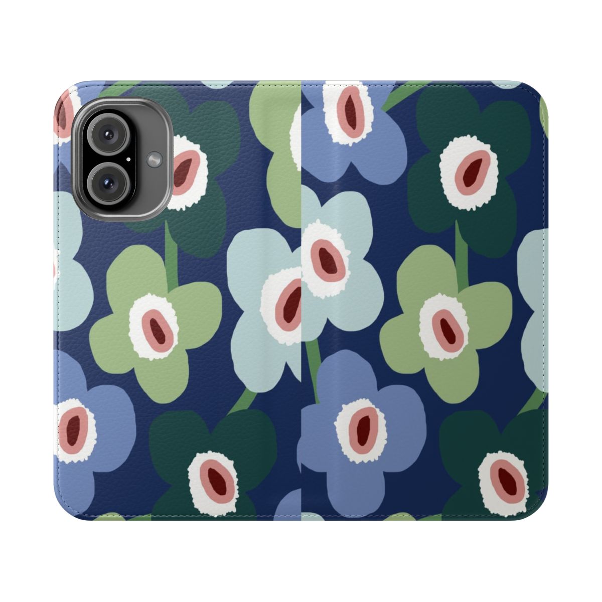 Scandinavian floral pattern phone case in a retro blue and green color scheme