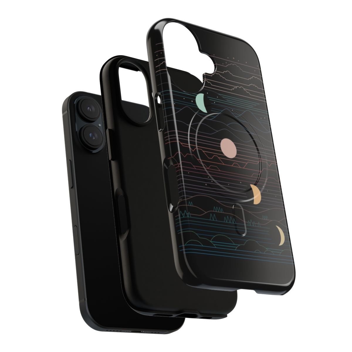 Magnetic tough phone case with a moon and nature landscape design - Layers