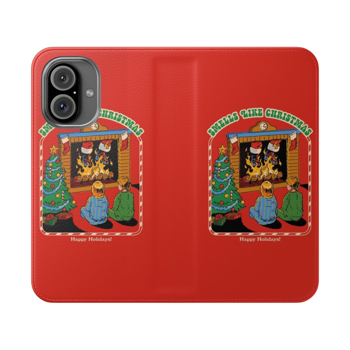 Vintage-style flip phone case with Christmas-themed graphic