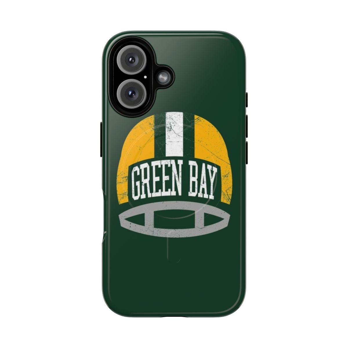 Vintage-style Green Bay Packers helmet design on a tough phone case.