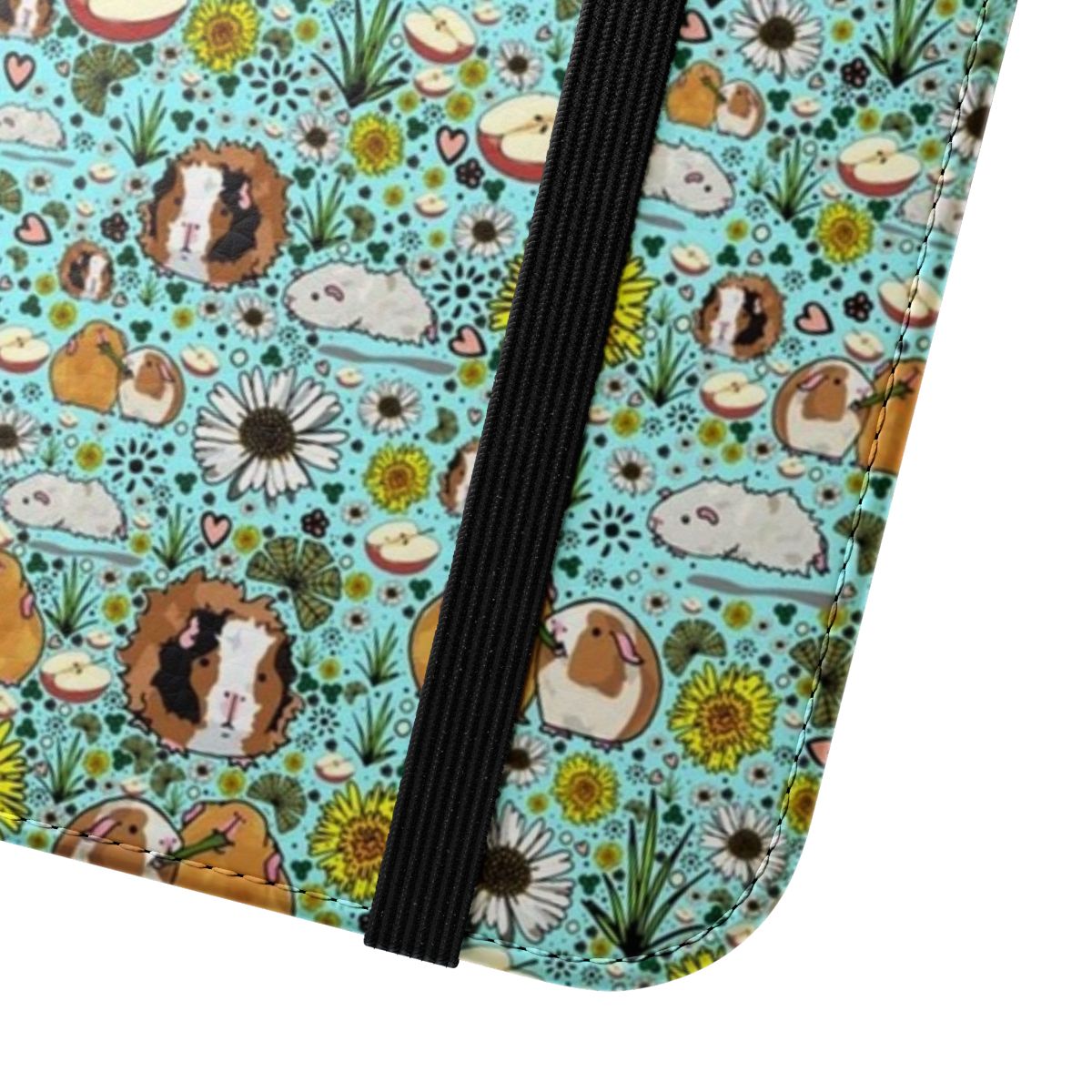 Colorful flip cover phone case featuring a cute guinea pig pattern design - Close Up