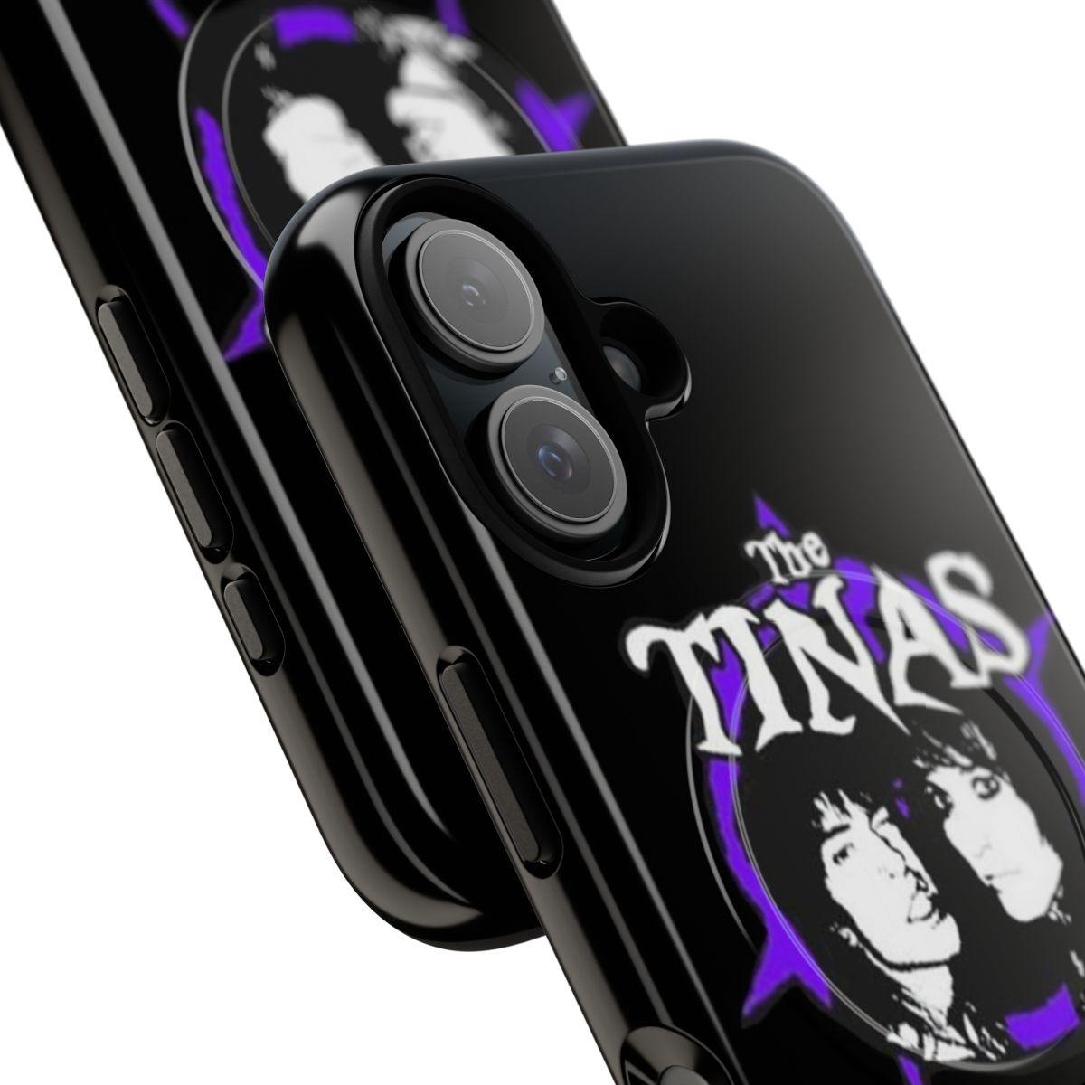 Magnetic tough phone case featuring Jake Webber, Johnnie Guilbert, and The Tinas band logo - Detail