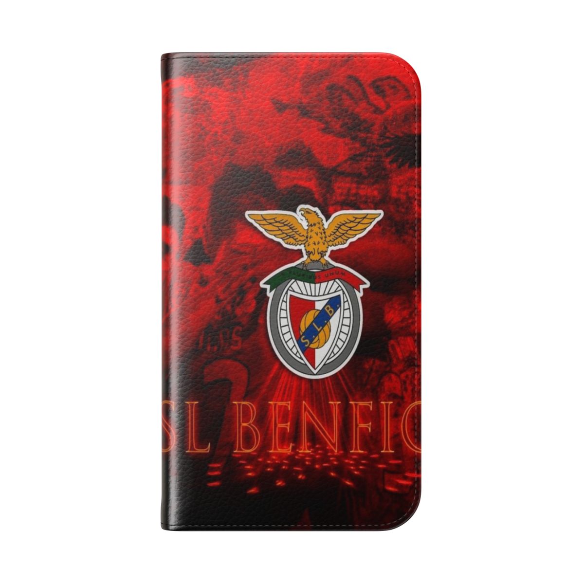 Colorful flip cover phone case featuring the Benfica logo and colors - Folded Back