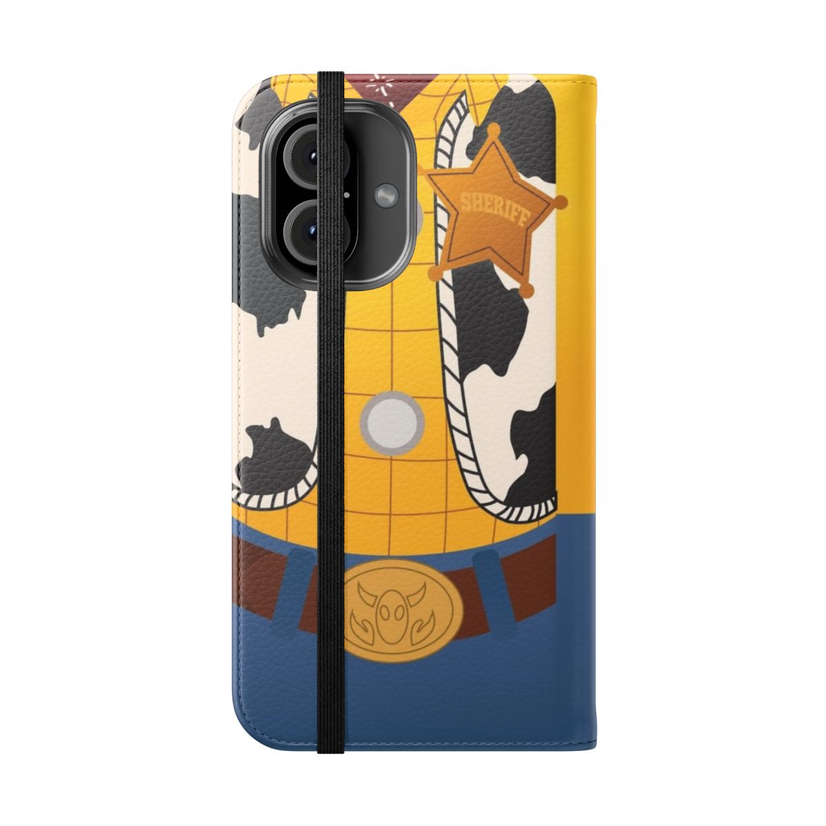 Cowboy-themed flip phone case with Woody-inspired design - Folded Front