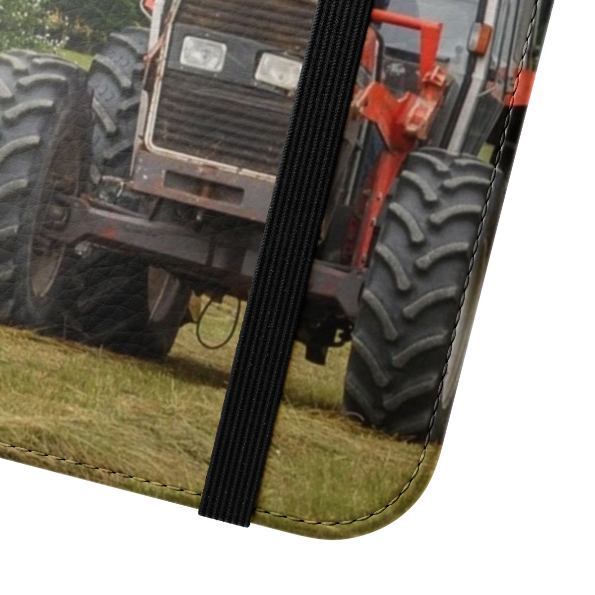 Mowing Flip Cover Phone Case featuring a tractor in a countryside landscape - Close Up