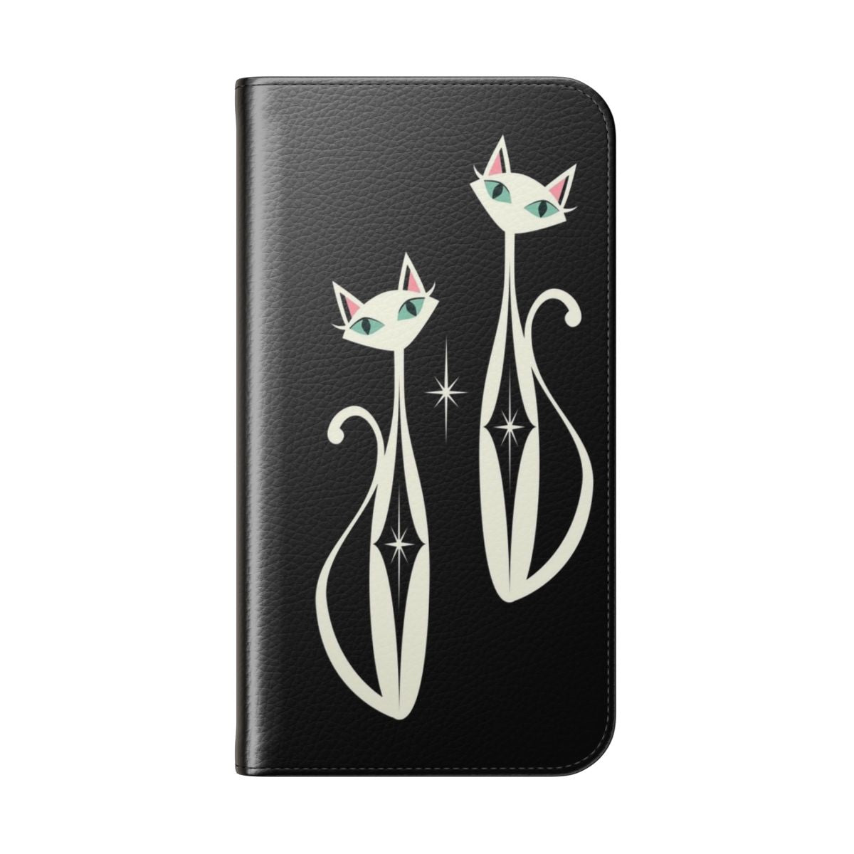 Retro and vintage-inspired phone case with a diamond pattern and cute cats - Folded Back