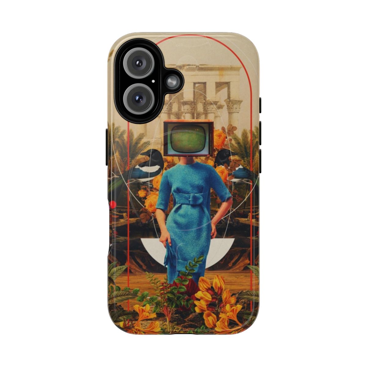 Retro floral digital collage design on a magnetic tough phone case