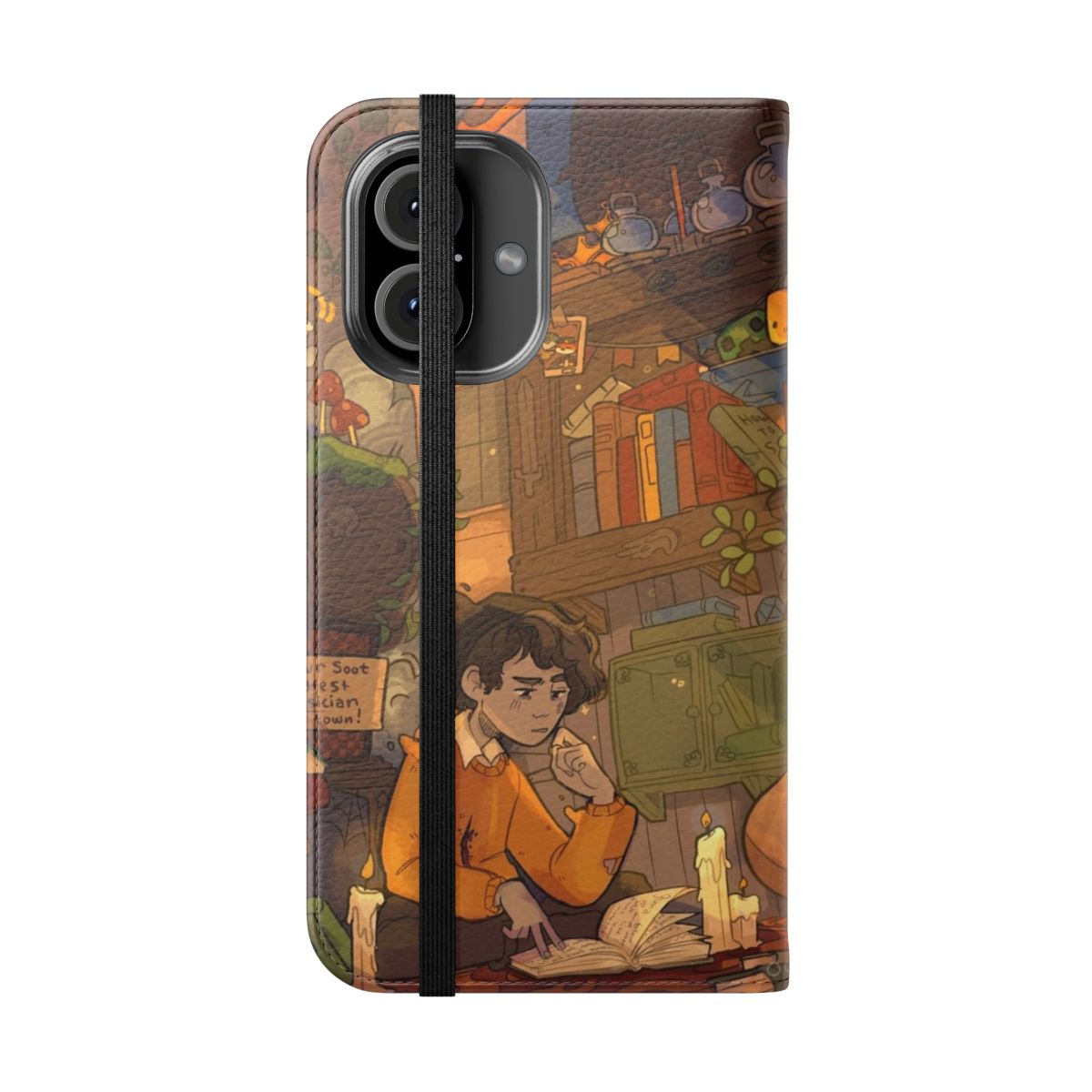 Ghostbur-themed flip cover phone case with image of Ghostbur from the Dream SMP - Folded Front