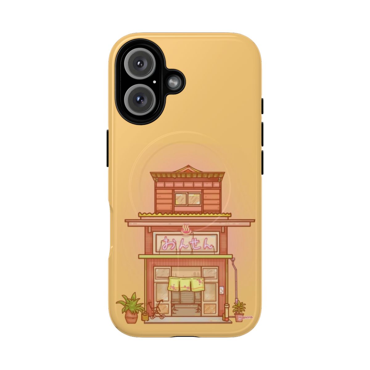 Soft pink and orange phone case with a simple onsen-inspired design