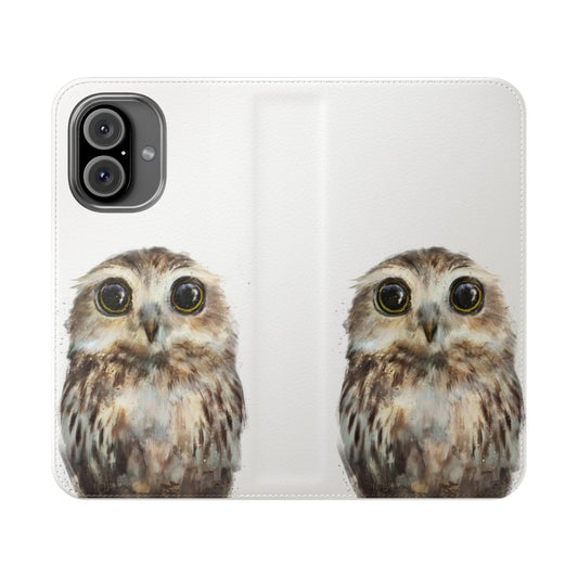 A small, cute owl perched on a phone case