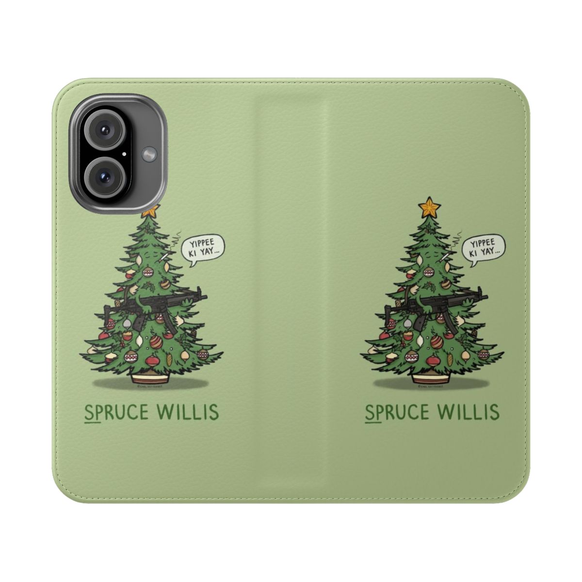 Spruce Willis Flip Cover Phone Case with a Christmas tree design