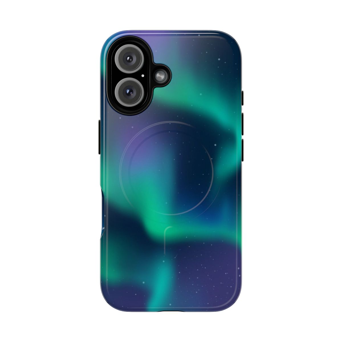 Vibrant aurora borealis Northern Lights pattern on a magnetic phone case.