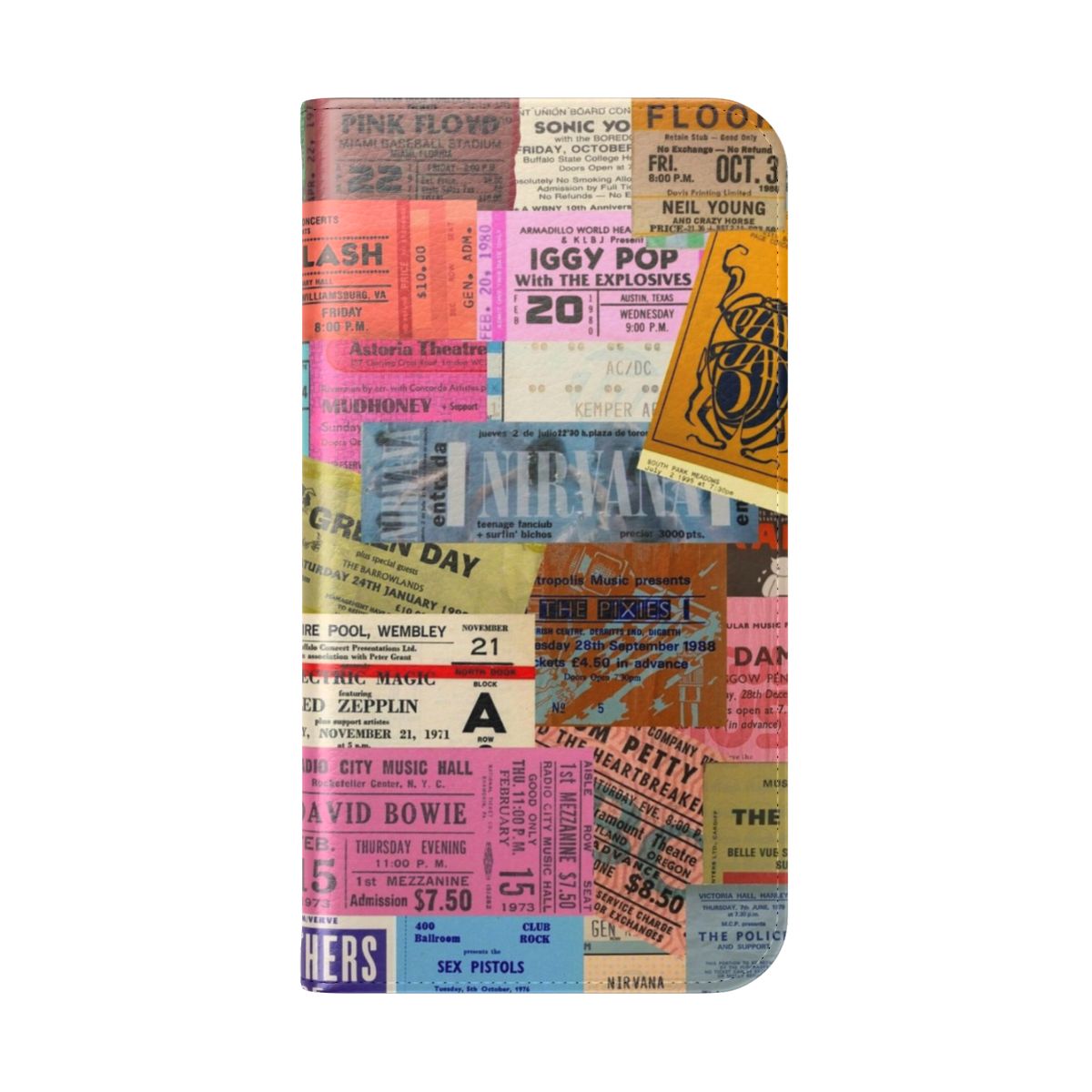 Vintage concert ticket stub phone case featuring a flip cover design. - Folded Back