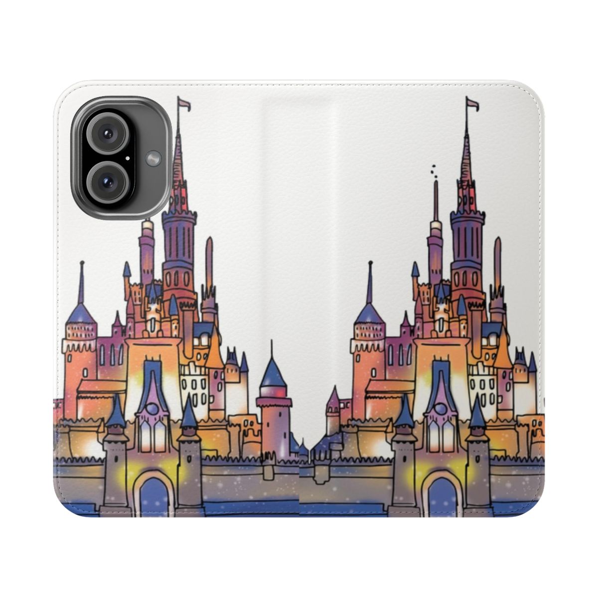 Watercolor castle-inspired glittery phone case