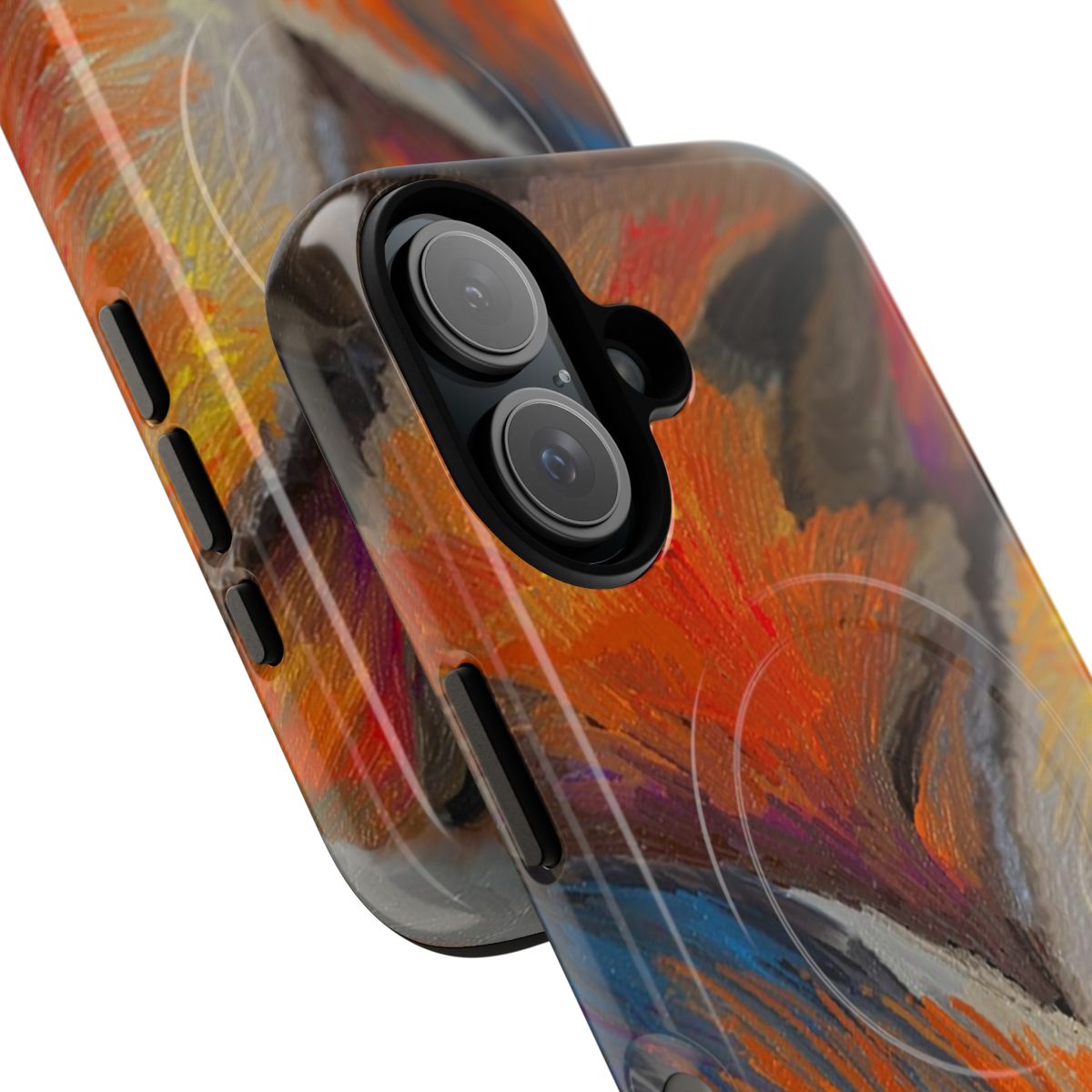 Magnetic tough phone case featuring a painting of a sleeping orange fox or kitsune. - Detail