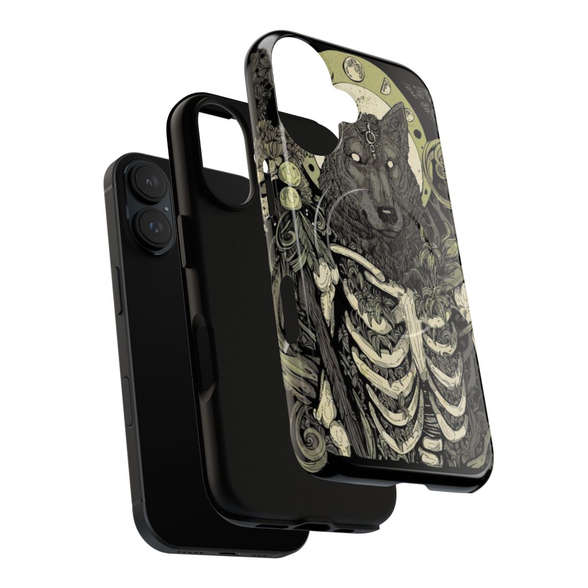 Magnetic tough phone case featuring a dark wolf skull design - Layers