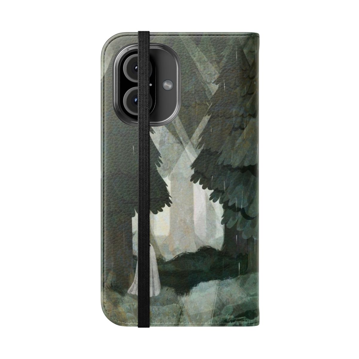 Mystical pine forest clearing phone case cover with ghostly, haunted vibes - Folded Front