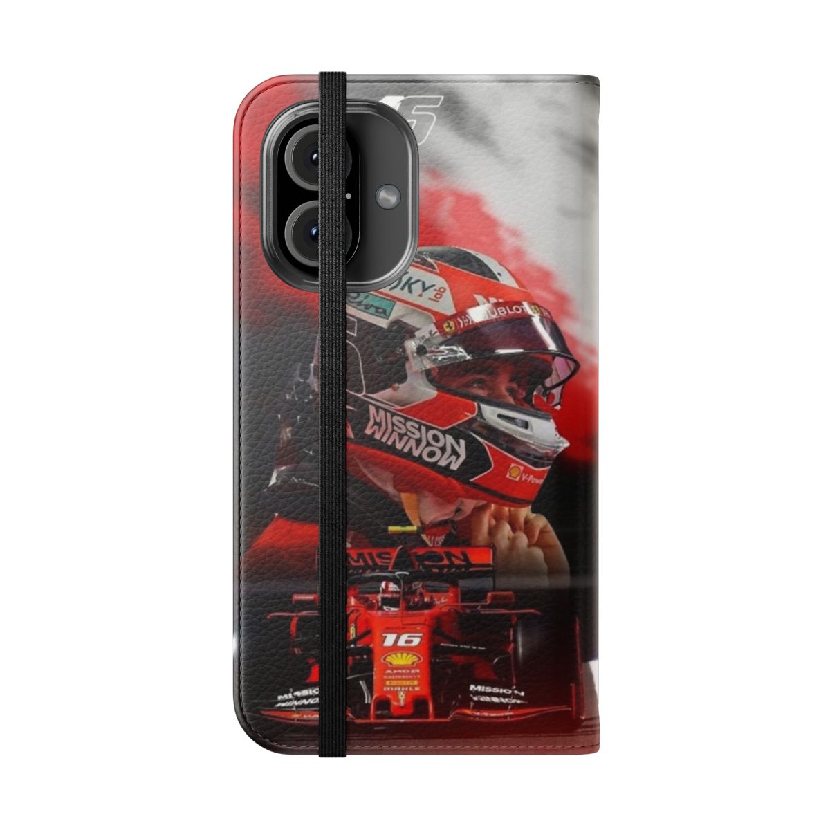 Colorful illustration of Formula 1 driver Charles Leclerc on a protective phone case cover - Folded Front