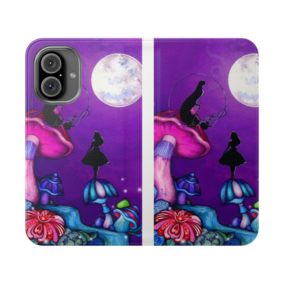 Vintage-inspired Alice in Wonderland and Caterpillar flip phone case design