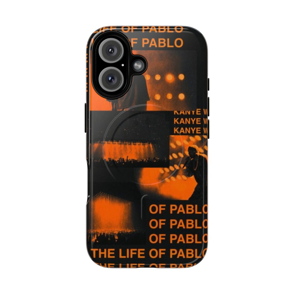 Artistic collage phone case featuring imagery and designs inspired by Kanye West's album The Life of Pablo